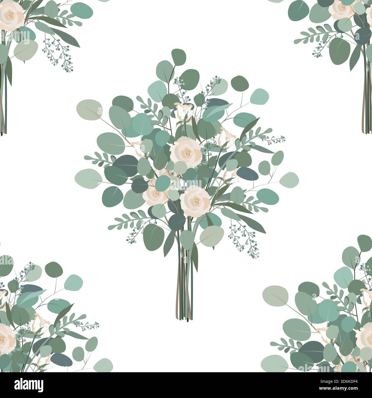 Eukalyptus und Rosen Blumenmuster. Vektorabbildung Stock Vektor
