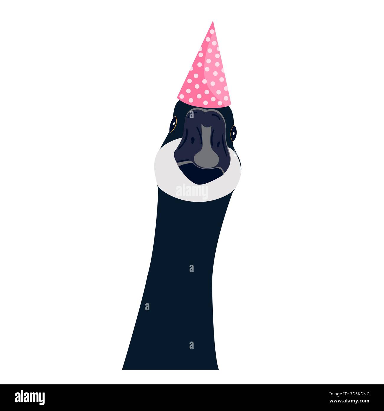 Kanadische Gans in einem Geburtstags-Hut-Porträt. Vektor-isolierte Abbildung. Niedliches Tierporträt, Vogel für Karten, Aufkleber, Geburtstagsgrüße. Stock Vektor