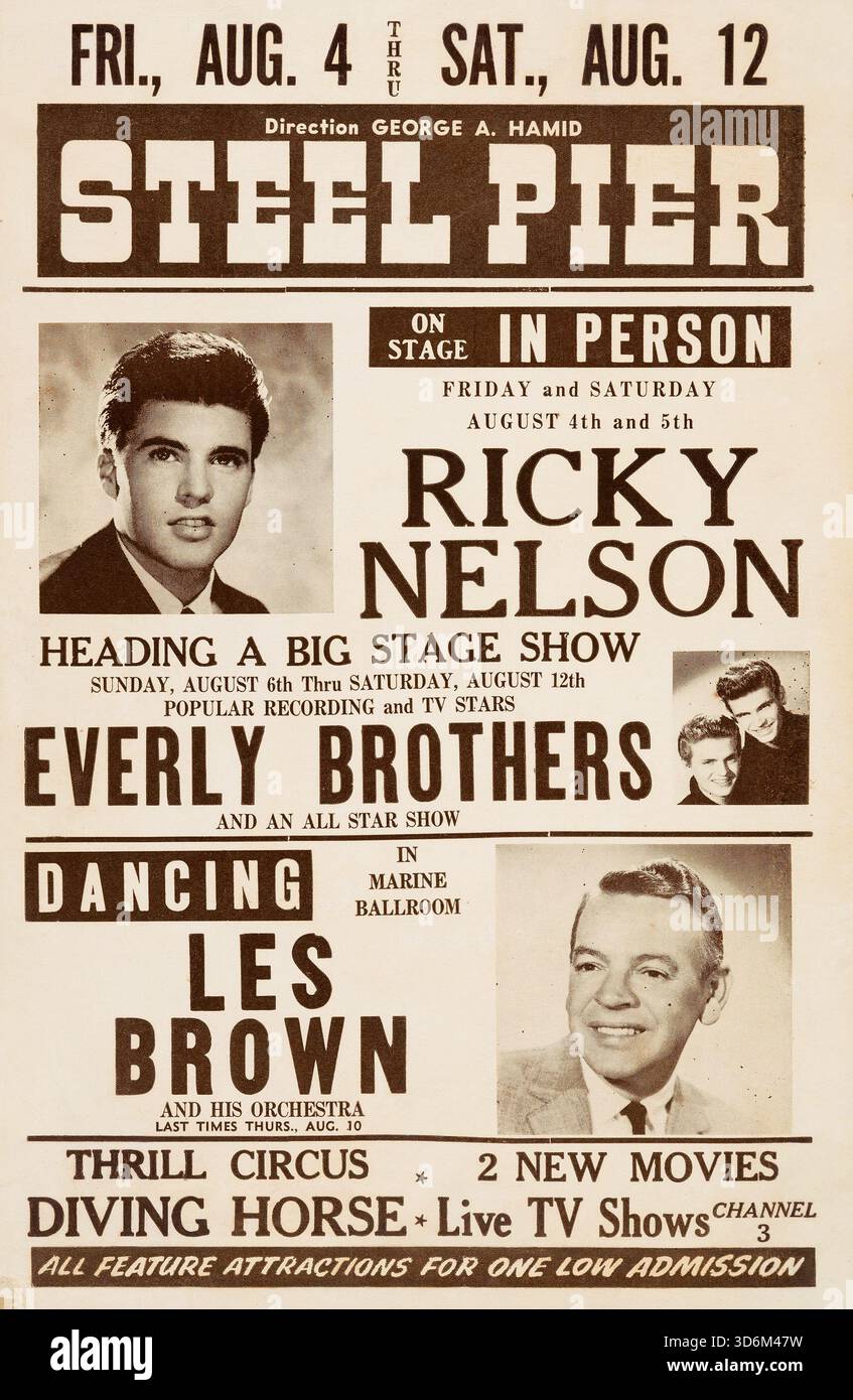 Steel Pier, New Jersey – Ricky Nelson und die Everly Bros Atlantic City, Vintage-Konzertposter. 1961 Stockfoto