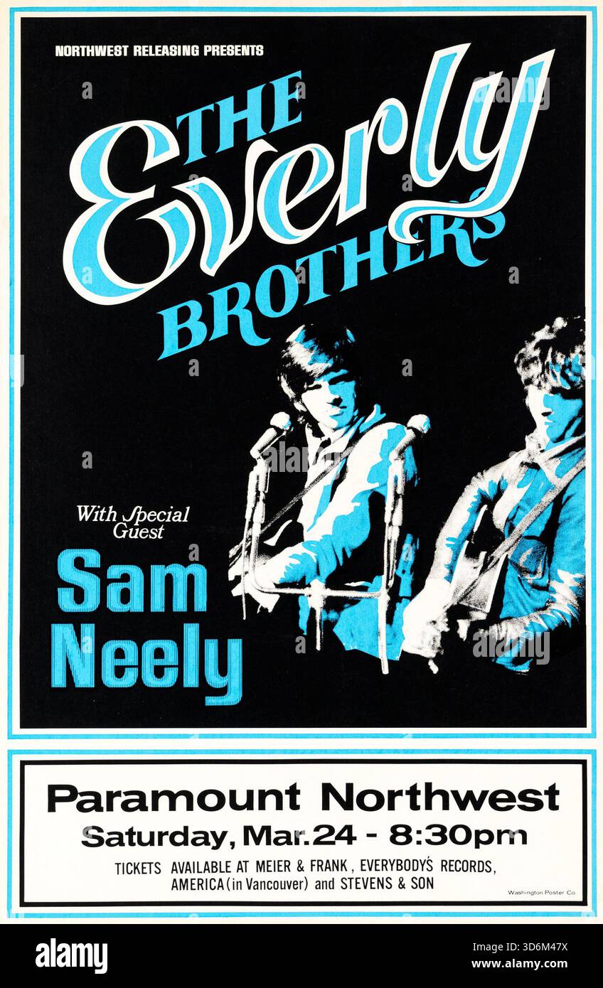 The Everly Brothers (und Sam Neely) Portland, Oregon – Vintage Concert Poster, Paramount Northwest, 1973 Stockfoto