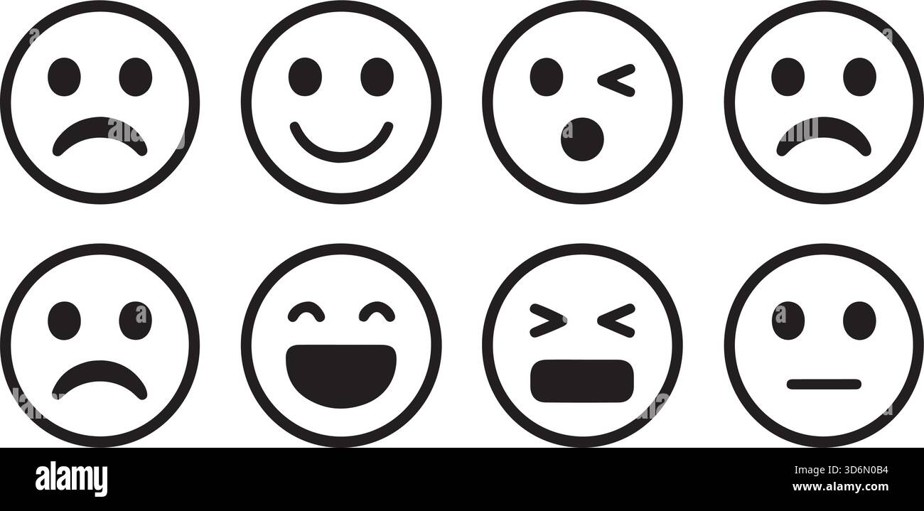 Sammlung von acht grundlegenden Emoticons Stock Vektor
