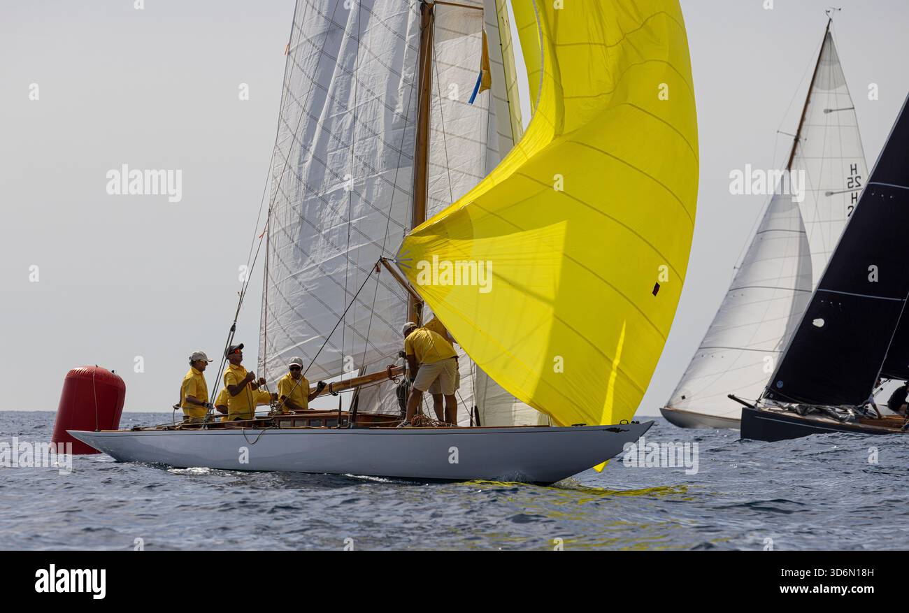 Klassische Segelyacht FIFI bei Régates Royales Cannes Stockfoto