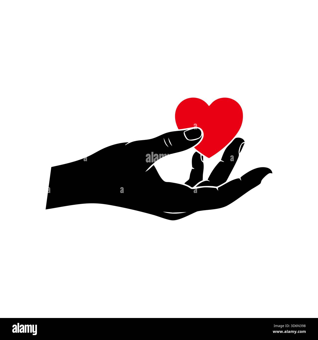 Schwarze Hand, die ein rotes Herzkonzept von Liebe und Fürsorge hält Stock Vektor