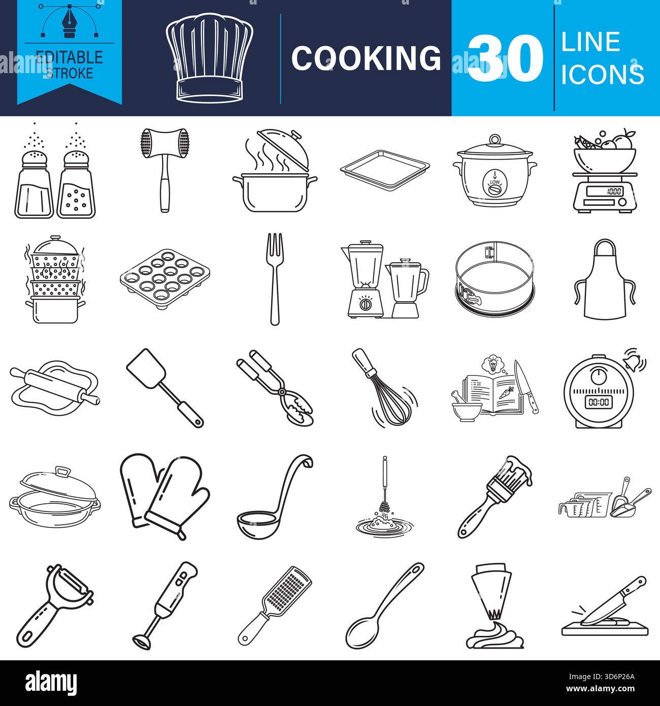Kochen Küchenutensilien und Backwerkzeuge Ausrüstung Linie Icons Vektor Stock Vektor