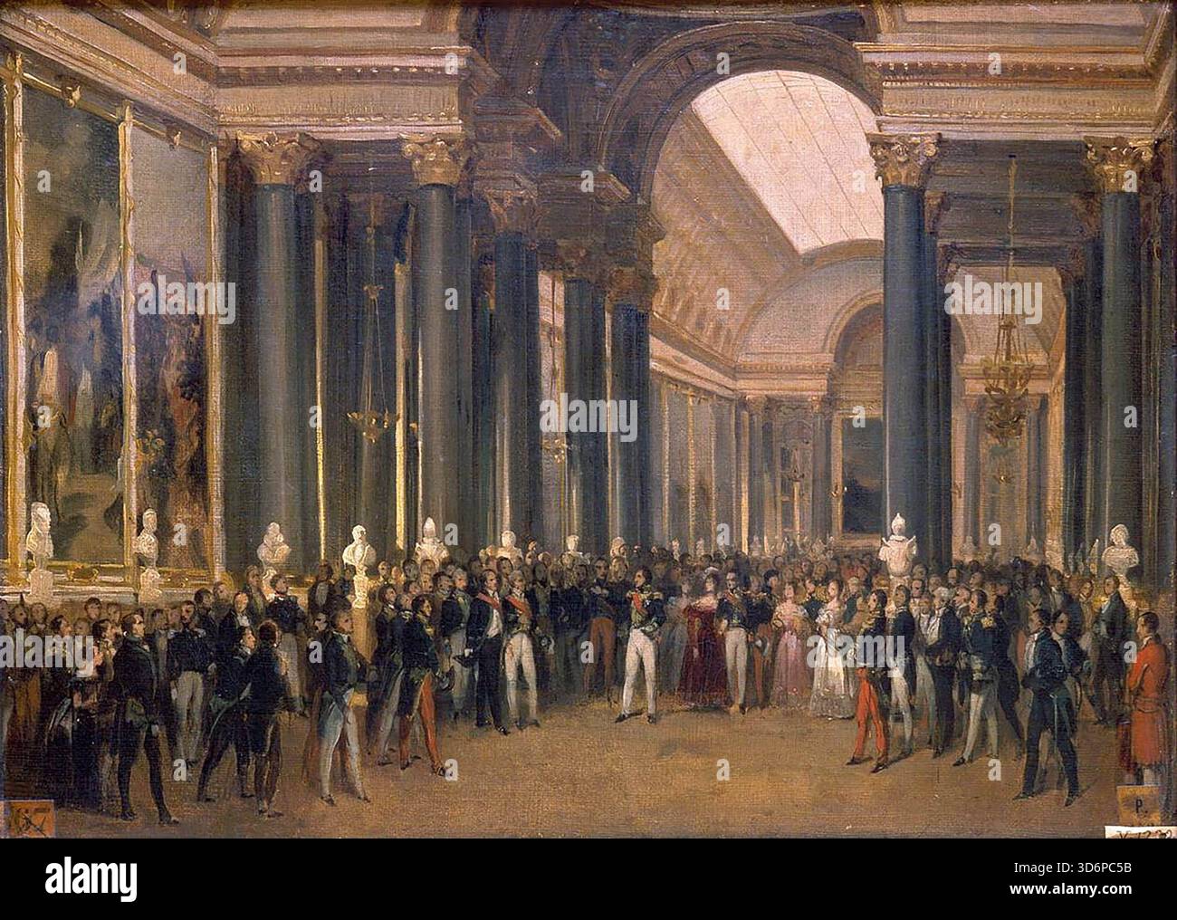 HEIM, Fran?ois-Joseph (* 1787, Belfort, d. 1865, Paris) Louis-Philippe Eröffnung der Galerie des Batailles, 10. Juni 1837 1837 Öl auf Leinwand, 34 x 47 cm Mus?e National du CH?teau, Versailles --- Schlüsselwörter: ----------------- Autor: HEIM, Fran?ois-Joseph Titel: Louis-Philippe Eröffnung der Galerie des Batailles, 10. Juni 1837 Zeitlinie: 1801-1850 Schule: Französisch Form: Malerei Typ: Historisch Stockfoto