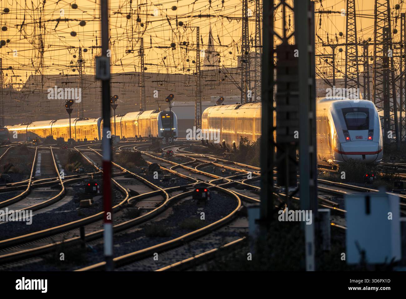 Nahverkehr Züge auf den Gleisen, westlich des Hauptbahnhofs von Dortmund, ICE, RRX Zug, NRW, Deutschland HBF DO *** Lokalzüge auf den Gleisen, westlich des Dortmunder Hauptbahnhofs, ICE, RRX Zug, NRW, Deutschland Hauptbahnhof DO Stockfoto