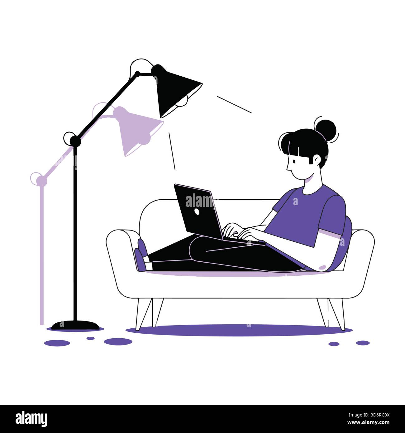 Frau auf Sofa, die von Home Vector Illustration Design arbeitet Stock Vektor