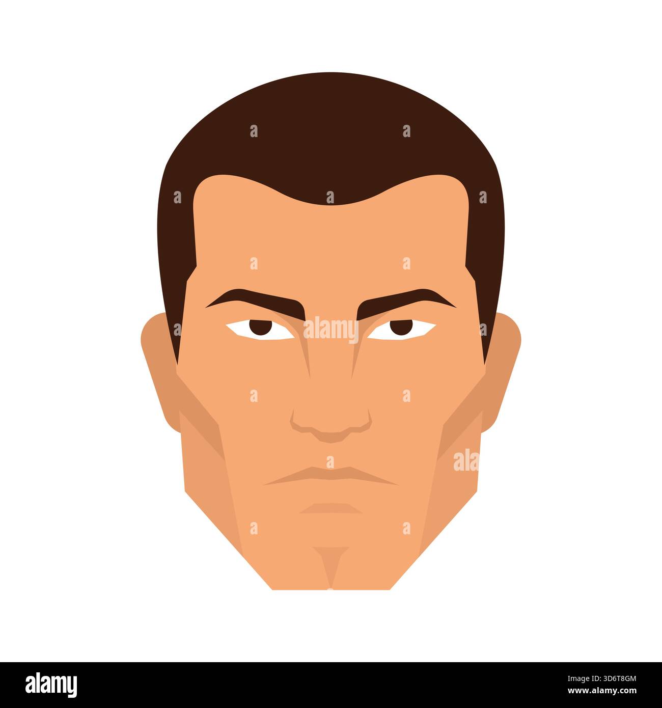 Männliches Porträt mit neutralem Ausdruck. Flache Vektorillustration für Konzepte wie Benutzeravatar, Profil, Mann oder Identität. Stock Vektor