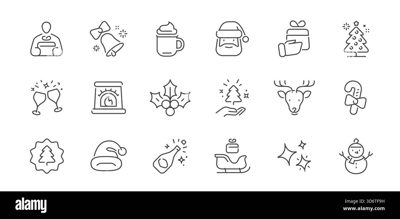 Weihnachtssymbole gesetzt. Winter Feiertage Dekoration Vektor lineare Symbole Set. Neujahrskonzept Stock Vektor