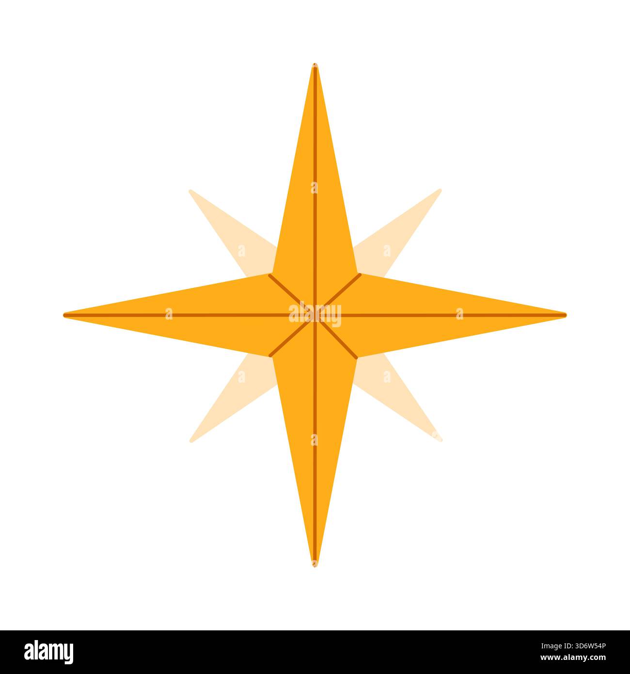 Helles goldenes Kompassrosensymbol lokalisiert auf weißem Hintergrund für Piraten und Navigationsthemen Vektorillustration Stock Vektor