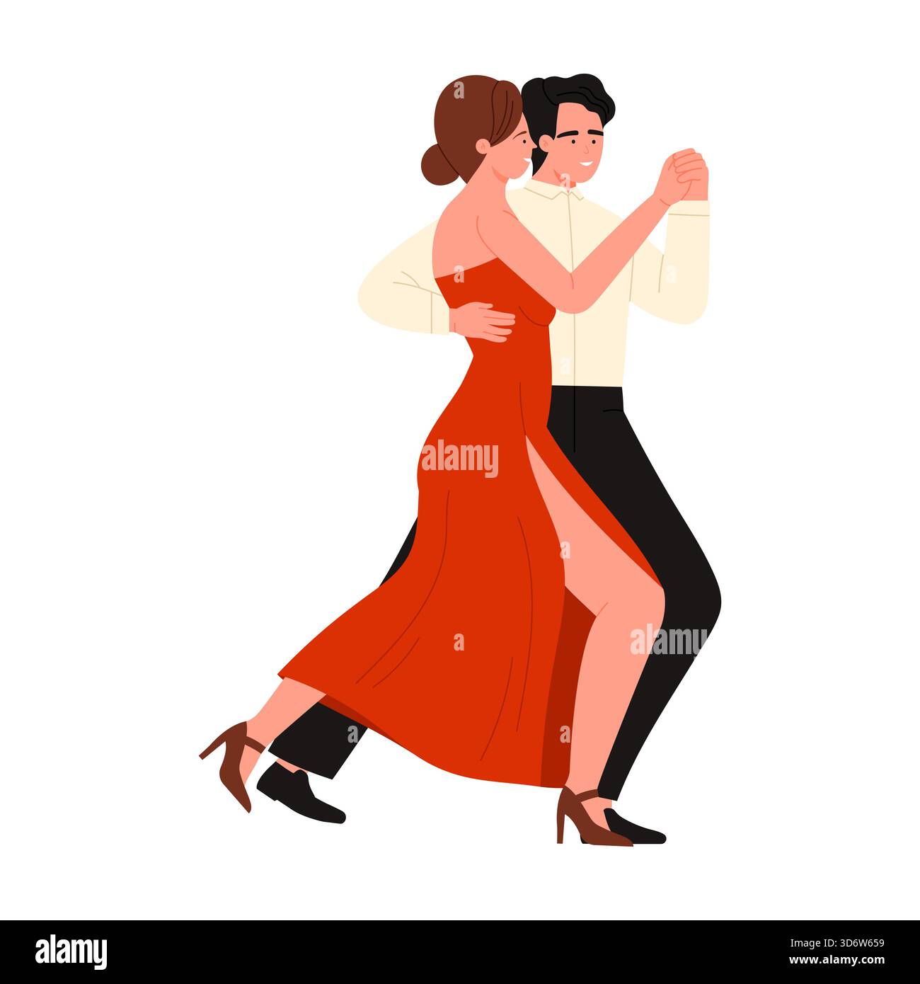 Stilvoller Mann und Frau, die argentinischen Tango in rotem Kleid auf isolierter weißer Hintergrund Vektor-Illustration durchführen Stock Vektor
