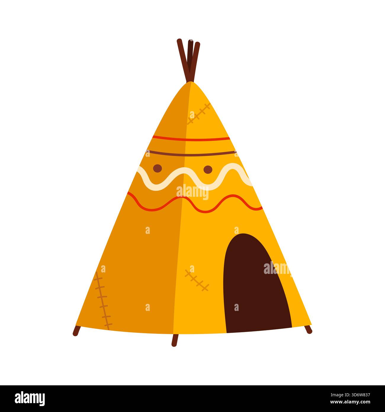 Buntes kanadisches Tipi mit Stammesmustern auf einer weißen isolierten Hintergrund-Vektor-Illustration Stock Vektor