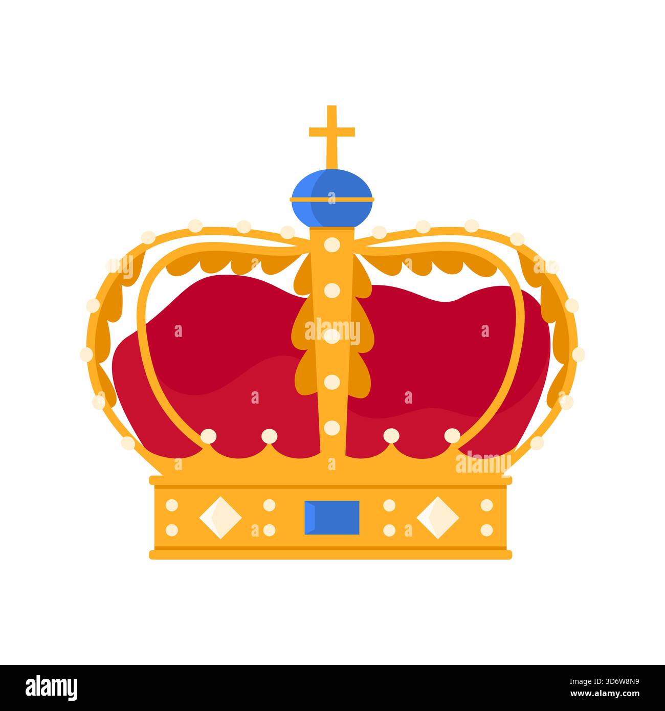 Goldene Dänemark Krone mit rotem Samt und Kreuz, königliches Symbol isoliert auf weißem Hintergrund Vektorillustration Stock Vektor