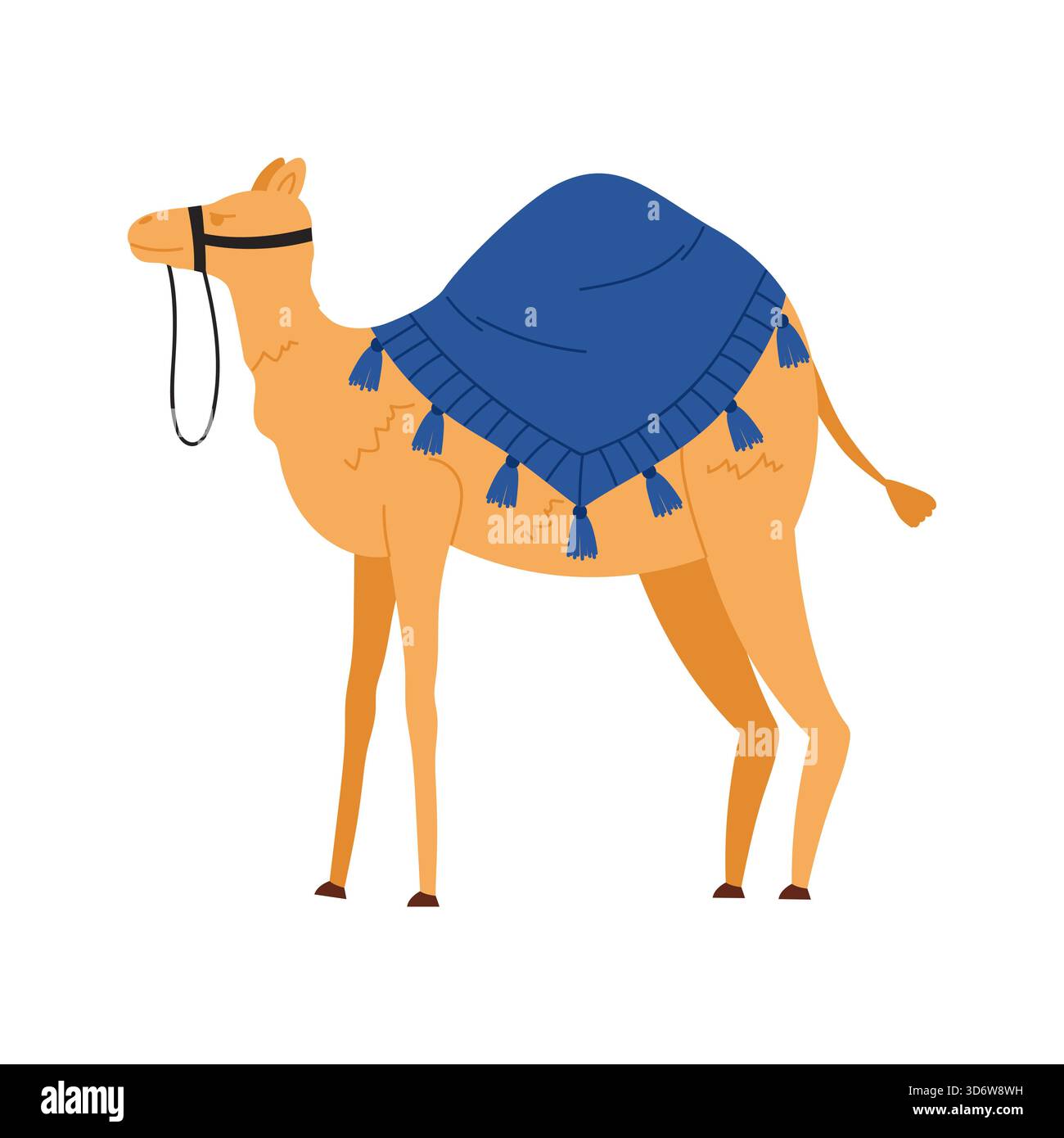 Karikaturkamel mit blauer Decke isoliert auf weißem Hintergrund, perfekt für Ägypten Reise Themen Vektor Illustration Stock Vektor