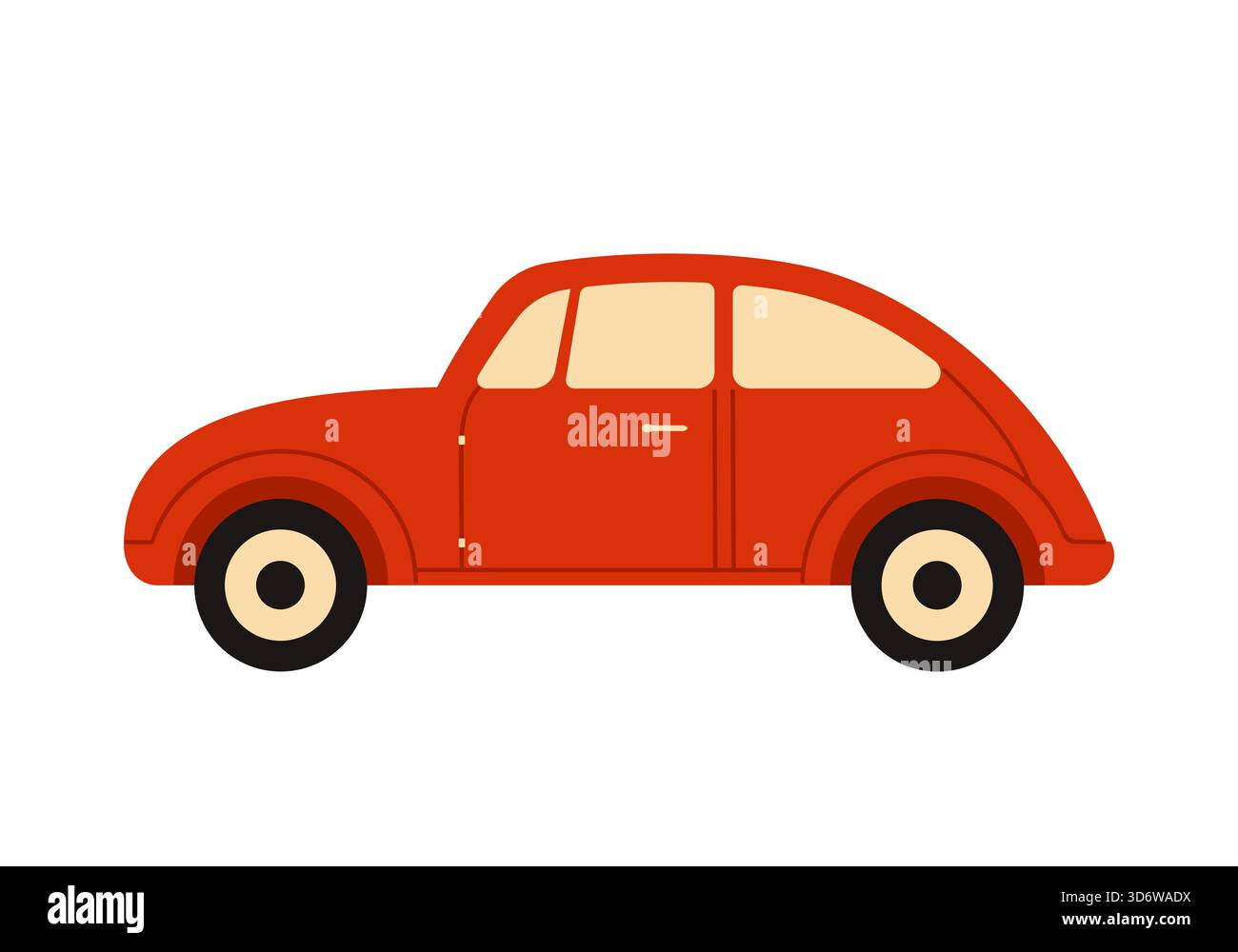 Ikonisches rotes deutsches Käfer-Auto im einfachen Retro-Stil auf isolierter weißer Hintergrund-Vektor-Illustration Stock Vektor