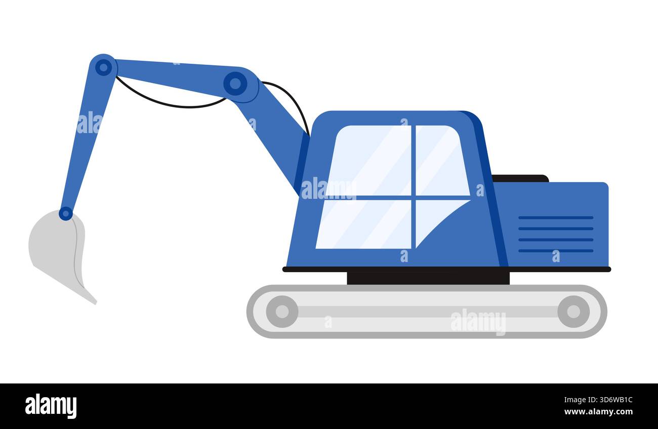 Moderne blaue Baggermaschine für Bau- und Industrieprojekte isoliert auf weißer Vektorillustration Stock Vektor