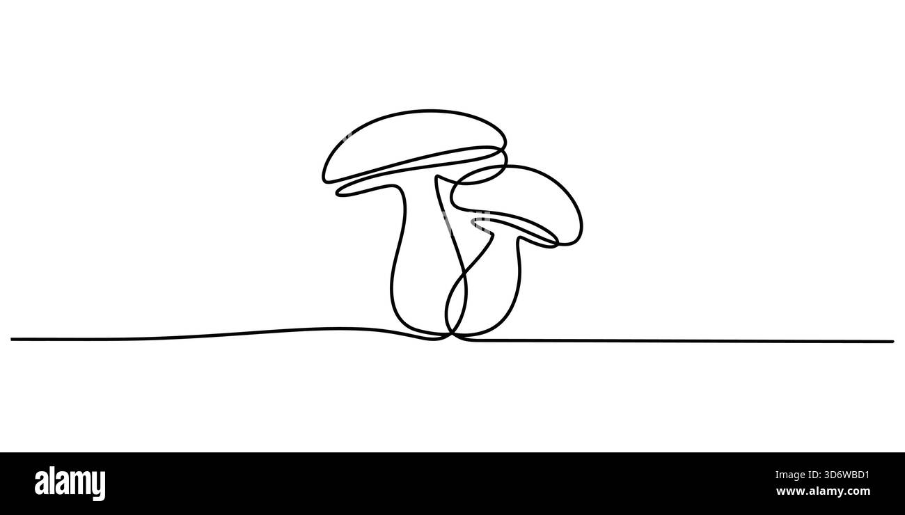 Minimalistische, durchgehende Linienzeichnung von zwei Bio-Pilzen Stock Vektor