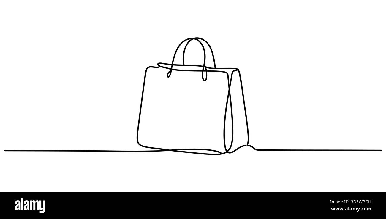 Kontinuierliche Linienzeichnung einer Einkaufstasche im minimalistischen Stil für E-Commerce. Stock Vektor