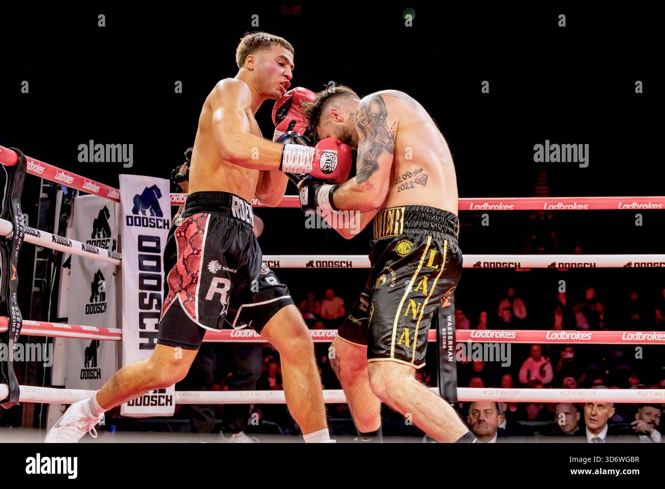 Brighton Centre, Stadt Brighton & Hove, East Sussex, Großbritannien. Boxkampf als Lucas Roehrig (UK) gegen Brice Clavier (FR) im Brighton Centre für 8 Runden, bei denen Lucas Roehrig mit einer Punkteentscheidung gewann. 21. November 2025 David Smith/Alamy Stockfoto