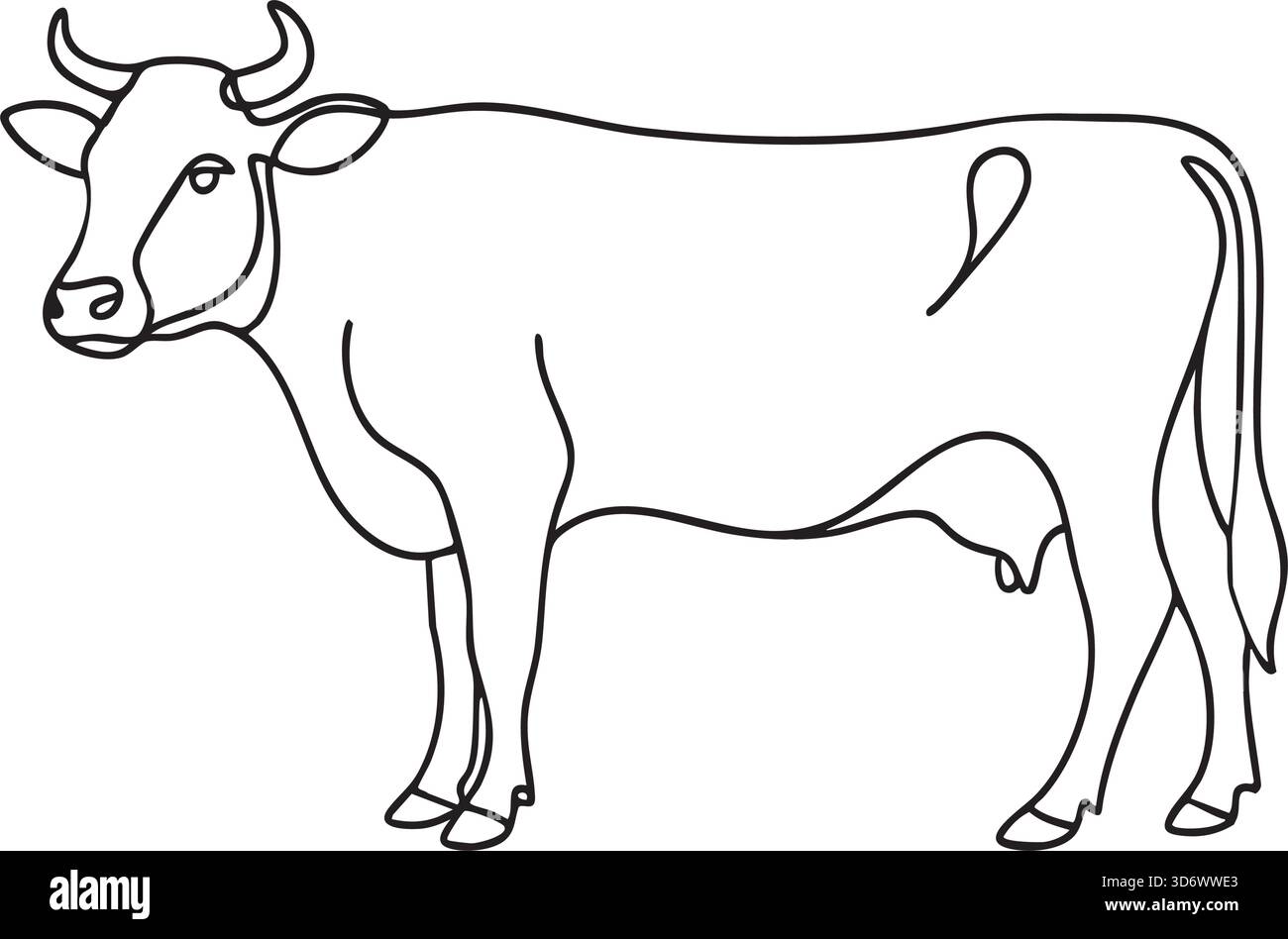 Kuhtier durchgehende Einzeichenzeichnung Minimalismus Design editierbarer Strich. Stock Vektor