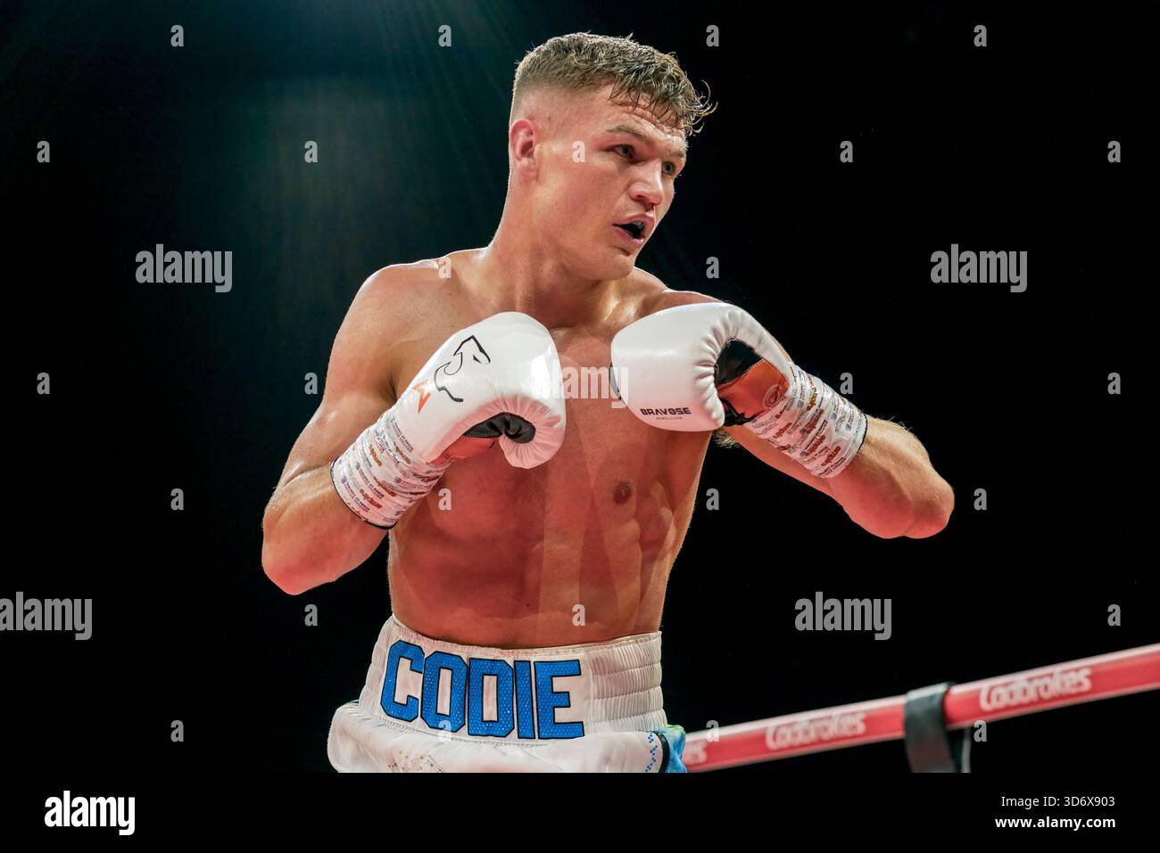 Brighton Centre, Stadt Brighton & Hove, East Sussex, Großbritannien. Boxen als Codie Smith (UK) gegen Franco Andres Cajal (Arg) Superfedergewicht-Wettbewerb im Brighton Centre für 8 Runden, in denen Codie Smith nach einer Punkteentscheidung gewann. 21. November 2025 David Smith/Alamy Stockfoto