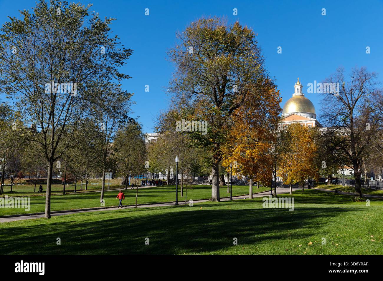 Massachusetts State House mit Golden Dome vom Boston Common aus gesehen Stockfoto