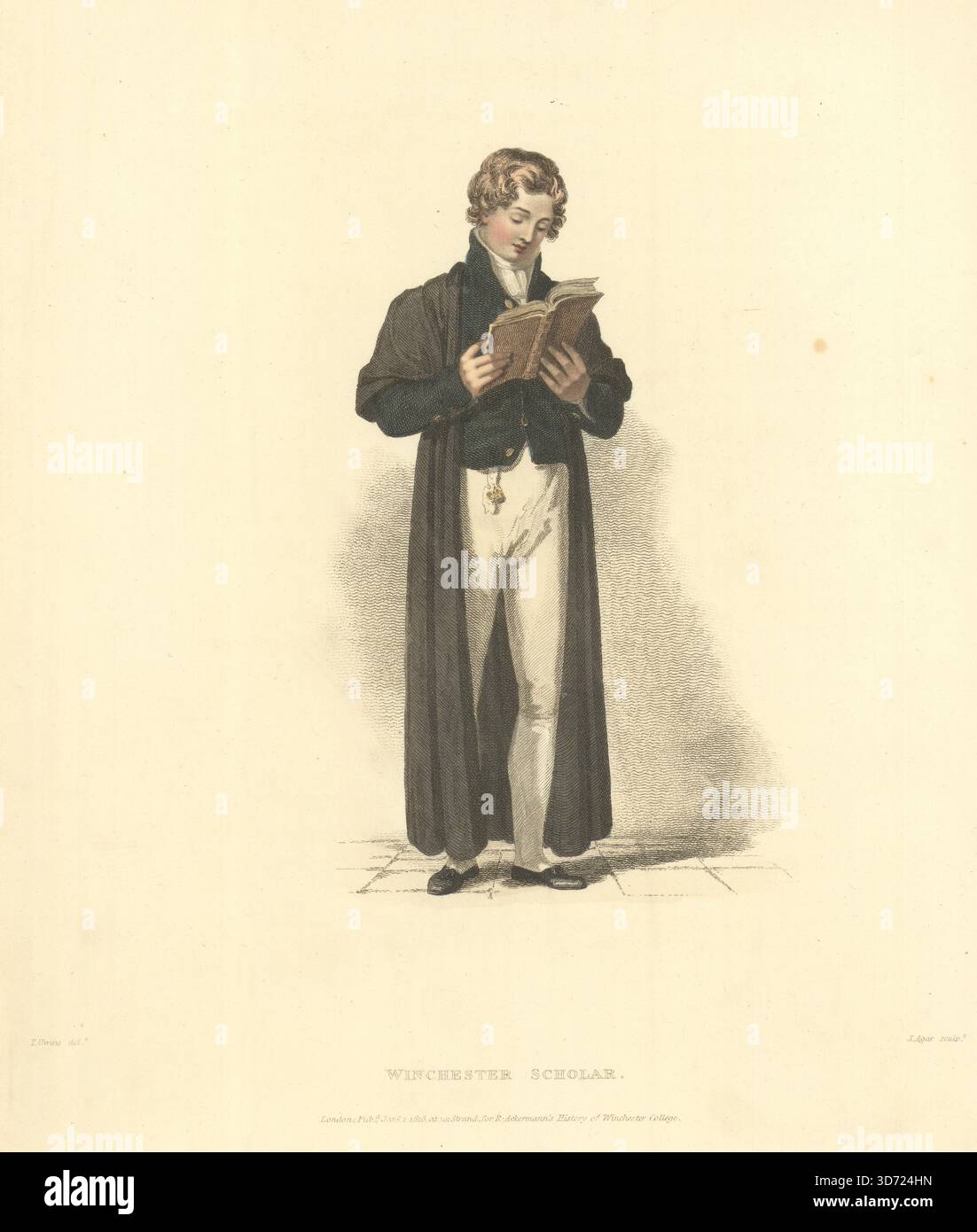 Winchester College Scholar. Ackermanns Schulen 1816 alte antike Druckbilder Stockfoto