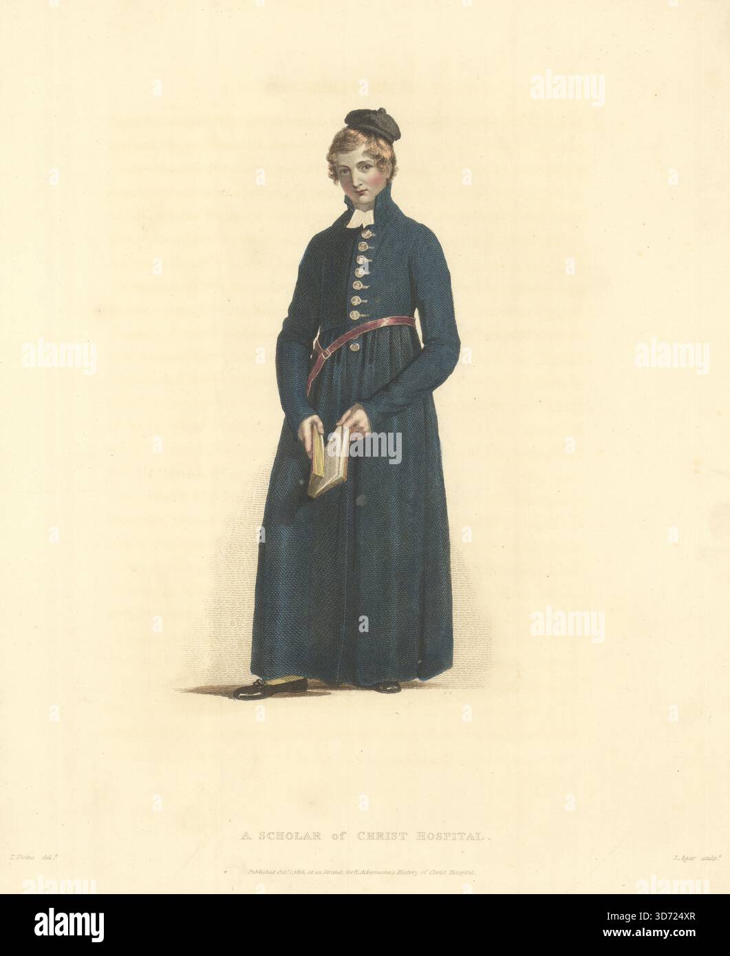 Ein Gelehrter der Christ's Hospital School. Ackermanns Schulen 1816 alte Abdrücke Stockfoto