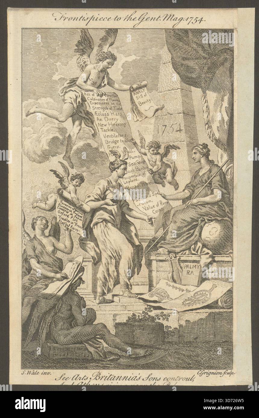 Frontspiece zum Gentleman's Magazine. "Invasion of America" 1754 alter Druck Stockfoto