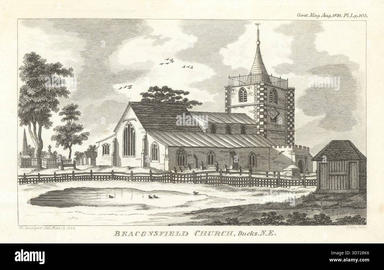 Beaconsfield Church, Buckinghamshire. Gentleman's Magazine 1810 alter Druck Stockfoto