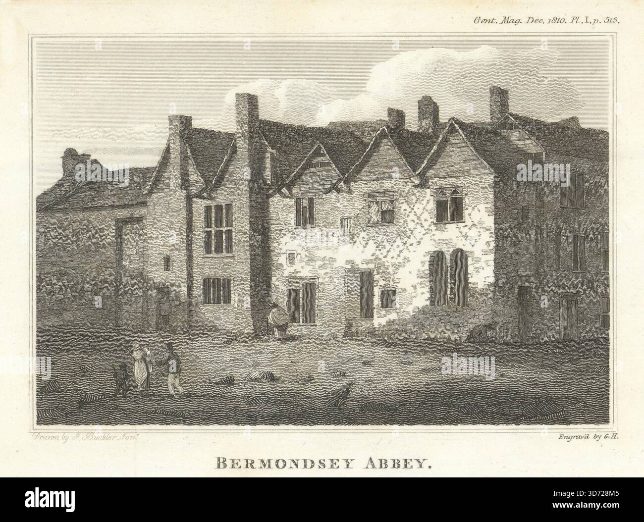 Bermondsey Abbey, Southwark, London. Gentleman's Magazine 1810 alter Druck Stockfoto