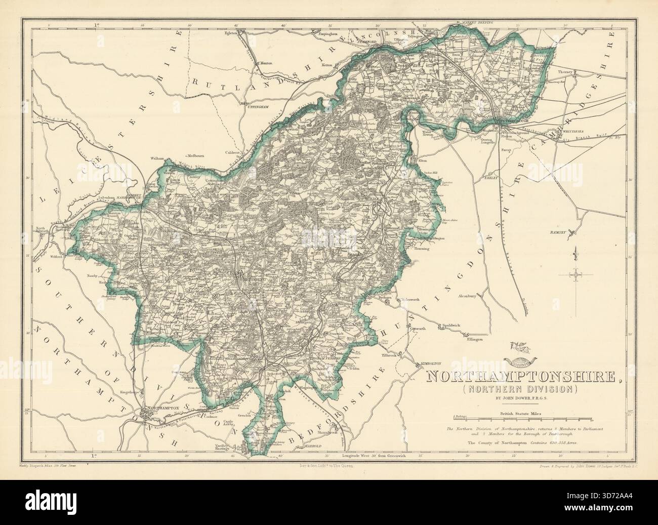 NORTHAMPTONSHIRE NORTH. Rockingham Forest. Eisenbahnen. DOWER. Karte 1863 versenden Stockfoto