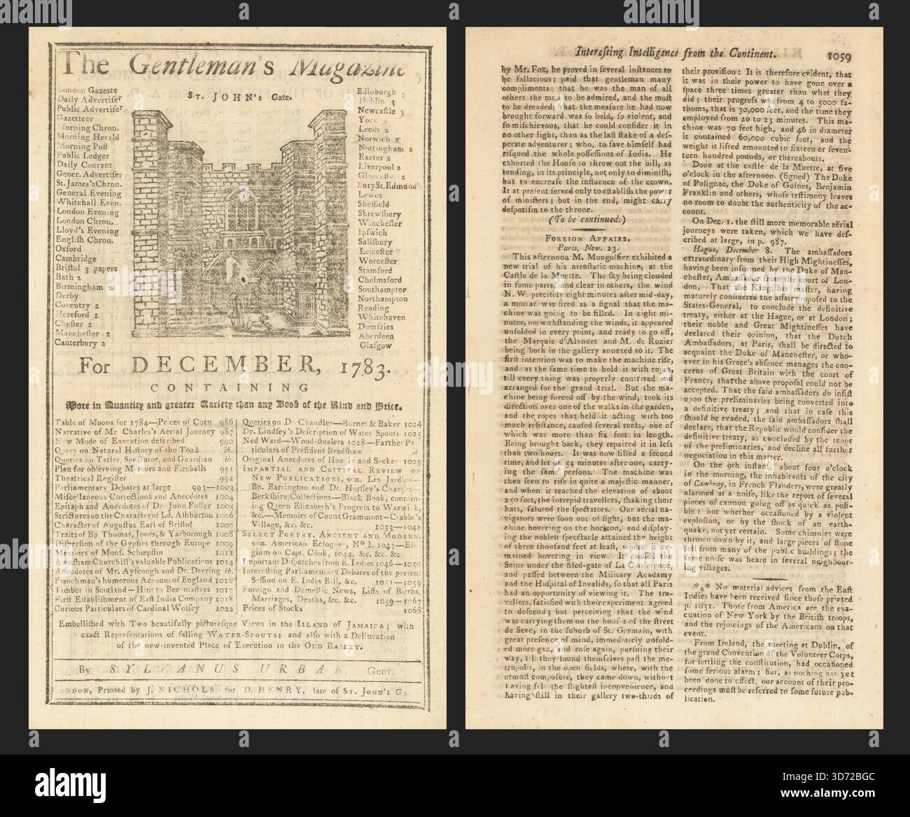 Die Dämmerung der Luftfahrt. 1. Montgolfier Ballon Freiflug von Menschen, Paris 1783 Stockfoto
