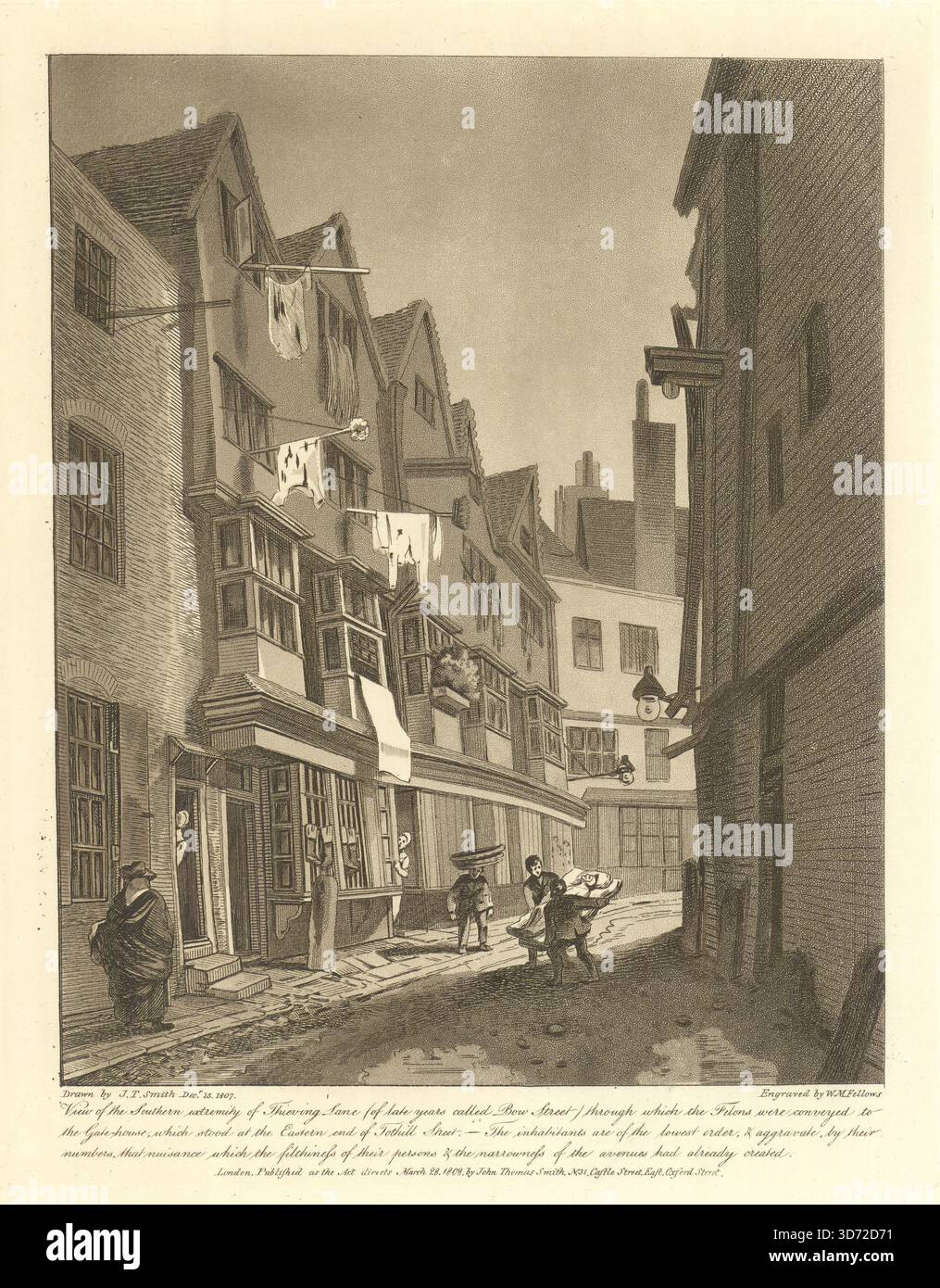 Dieving Lane/Bow Street, Westminster. Verbrecherroute. Aquatint von J.T. Smith 1808 Stockfoto
