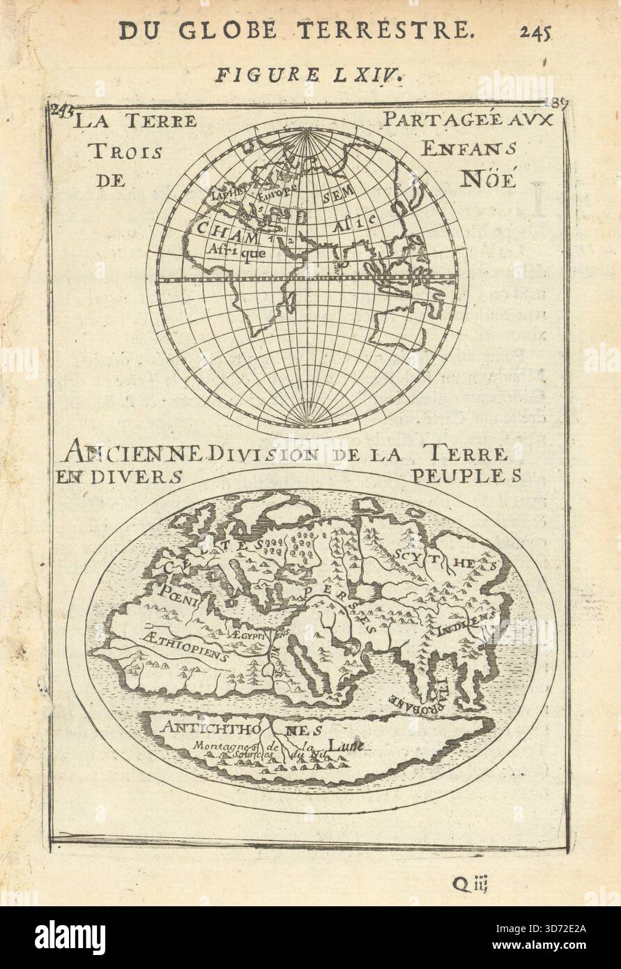 DIE ANTIKE WELT. Aufgeteilt auf Noahs 3 Söhne. Japeth Shem Schinken. HAMMER 1683 MAP Stockfoto