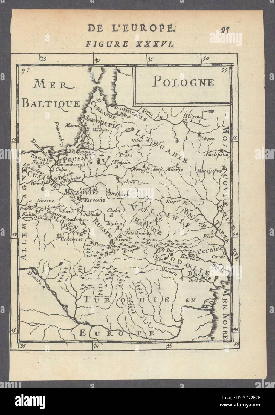 COMMONWEALTH POLNISCH-LITAUISCH. Polen Weißrussland. Städte und Flüsse. HAMMER 1683 MAP Stockfoto