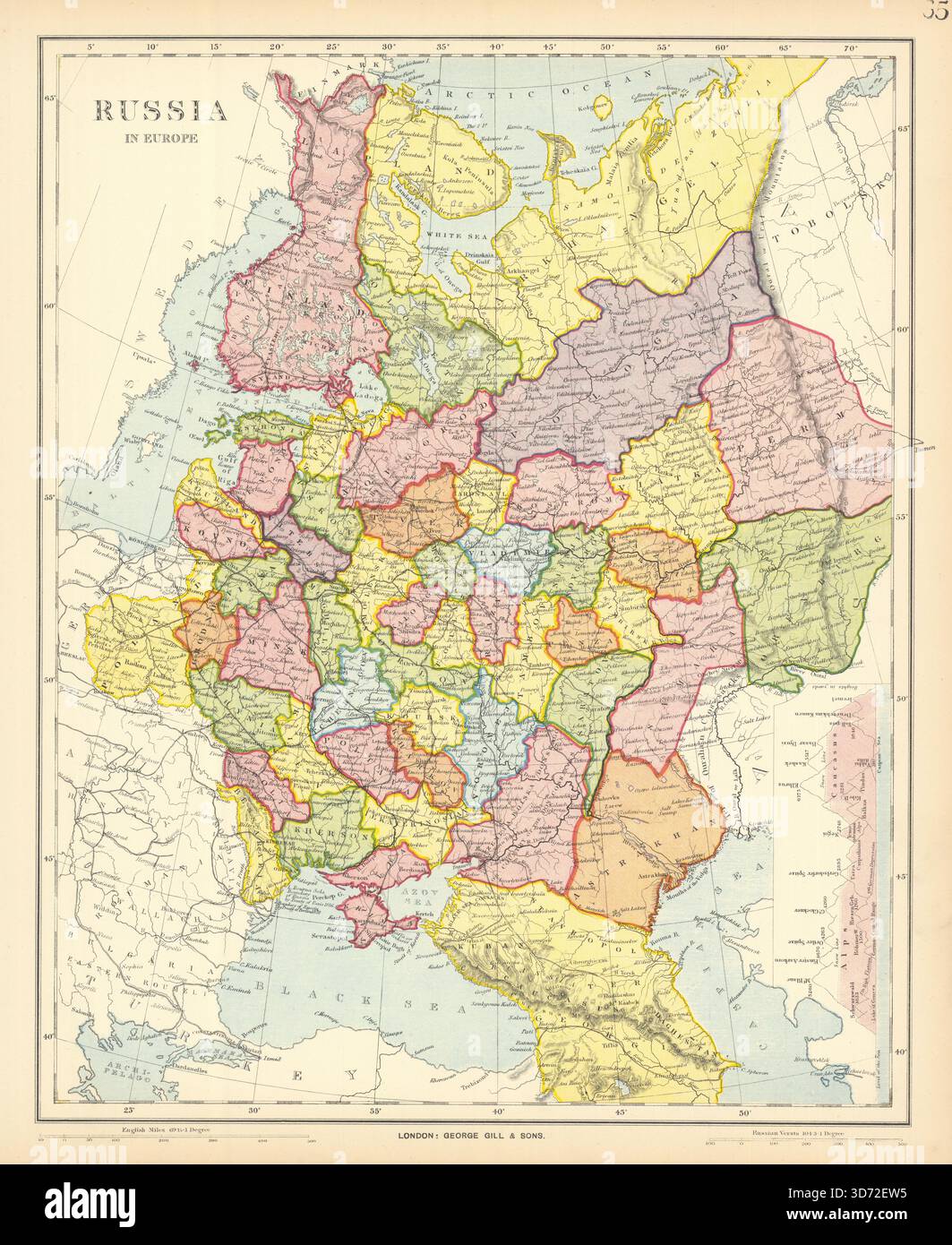 RUSSLAND. Osteuropa. Ukraine Weißrussland Baltikum Finnland Georgien. Karte LETTS 1892 Stockfoto