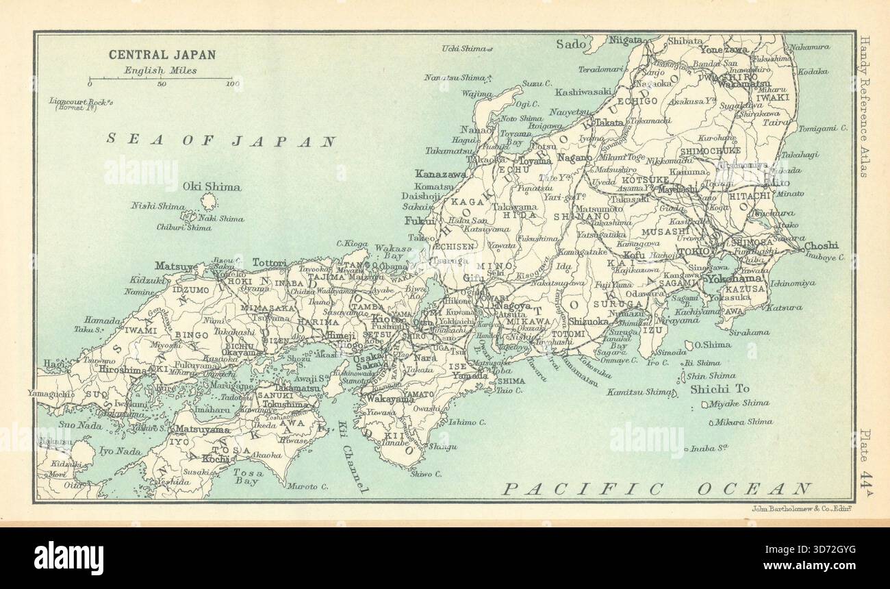 Zentraljapan. BARTHOLOMEW 1909 alte antike Karte Stockfoto