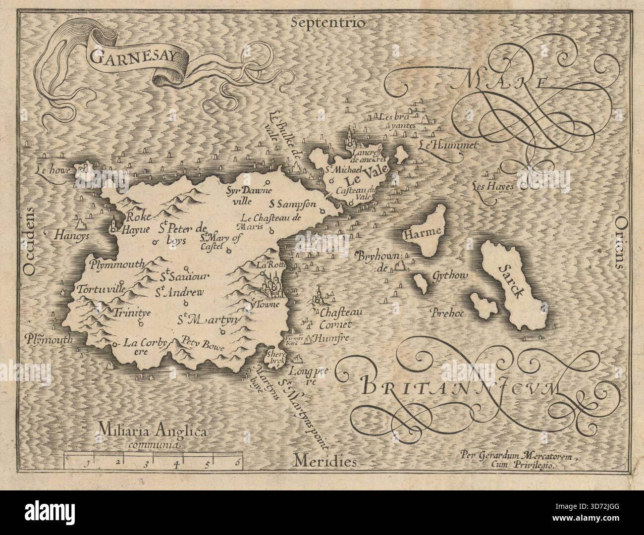 Garnesay. Die Insel Guernsey, Kanalinseln. Mercator / Hondius c1630 Karte Stockfoto