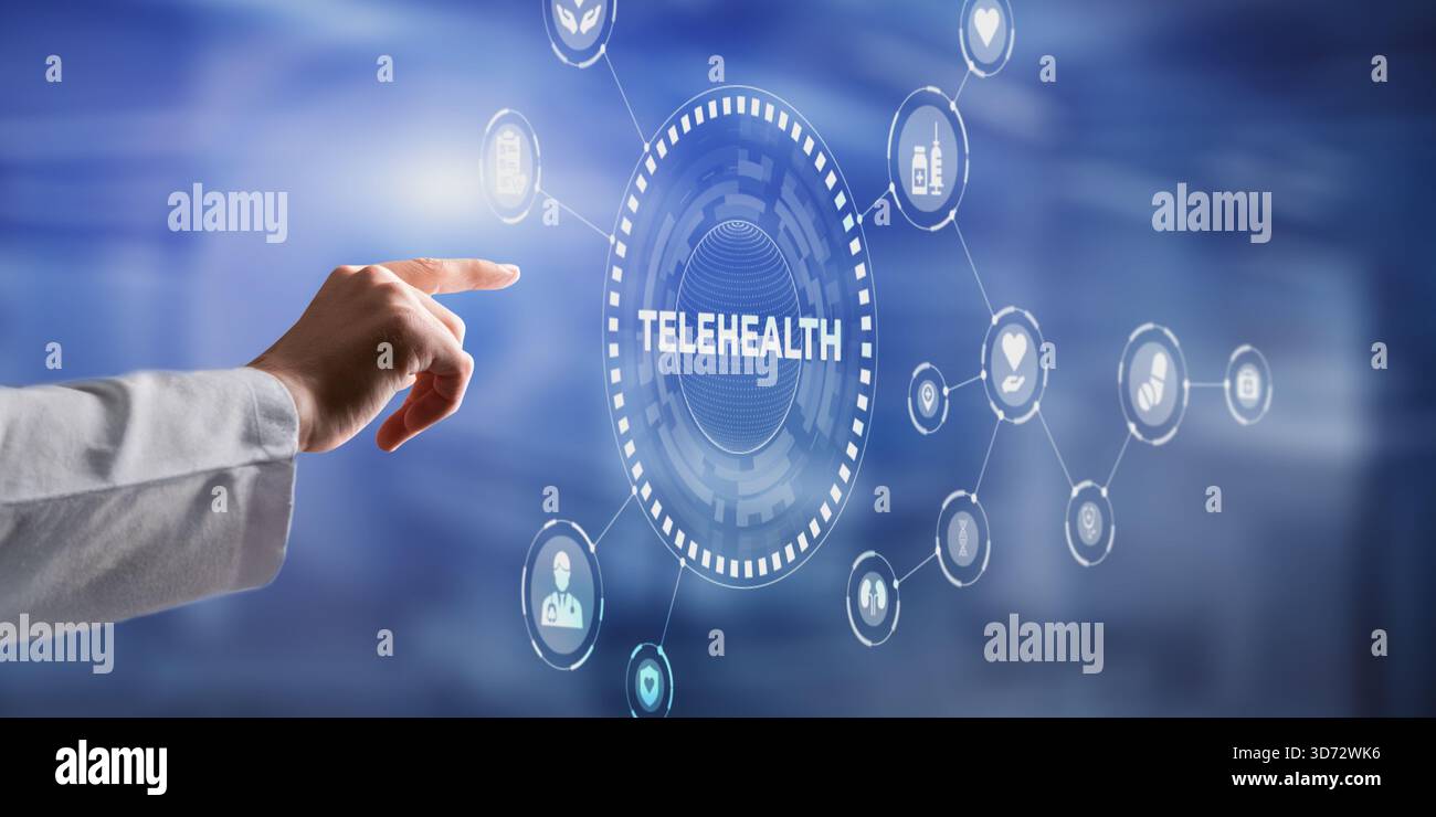 Telemedizin und medizinische Fernkonsultation über digitale Gesundheitsplattform. Stockfoto