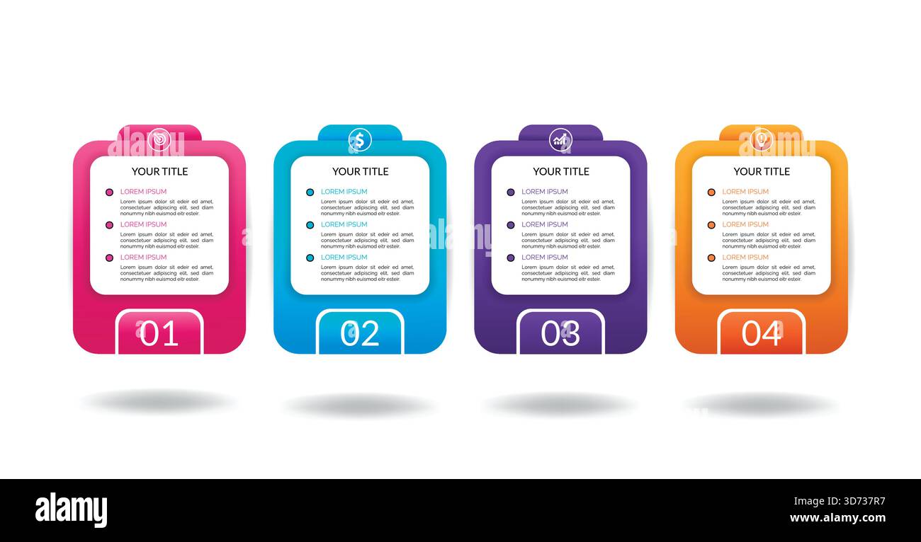 Business Infografik Designvorlage Vektor mit Symbolen und 4 vier Optionen oder Schritten Stock Vektor