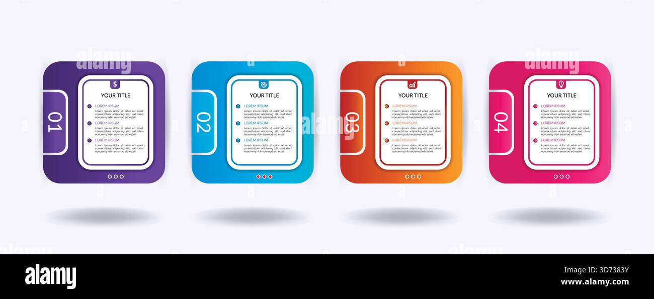 Business Infografik Designvorlage Vektor mit Symbolen und 4 vier Optionen oder Schritten Stock Vektor