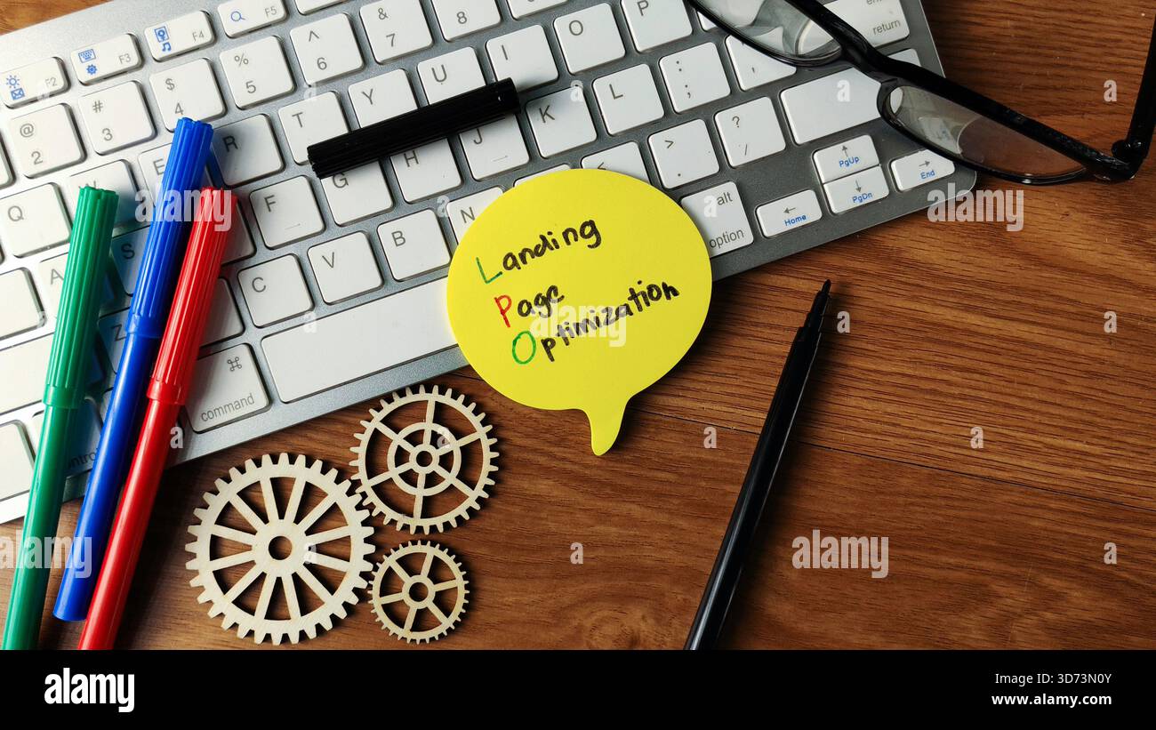 Landing Page Optimization (LPO) Konzept: Maximierung der digitalen Konvertierung, Website-Performance, Marketingstrategie und Effizienz Stockfoto