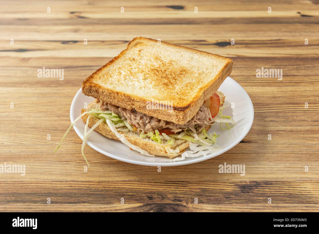 Gegrilltes Lammsandwich mit halloumi-Käse, frischer Minze und Gurkenjoghurt auf Pitabrot Stockfoto