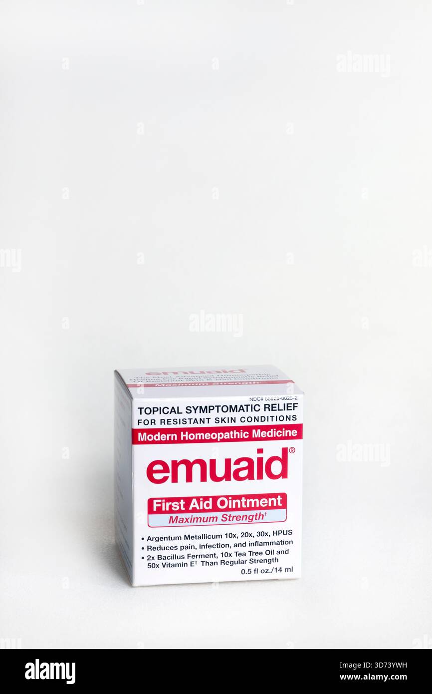 Emuaid, eine homöopathische erste-Hilfe-Salbe für resistente Hauterkrankungen. Stockfoto