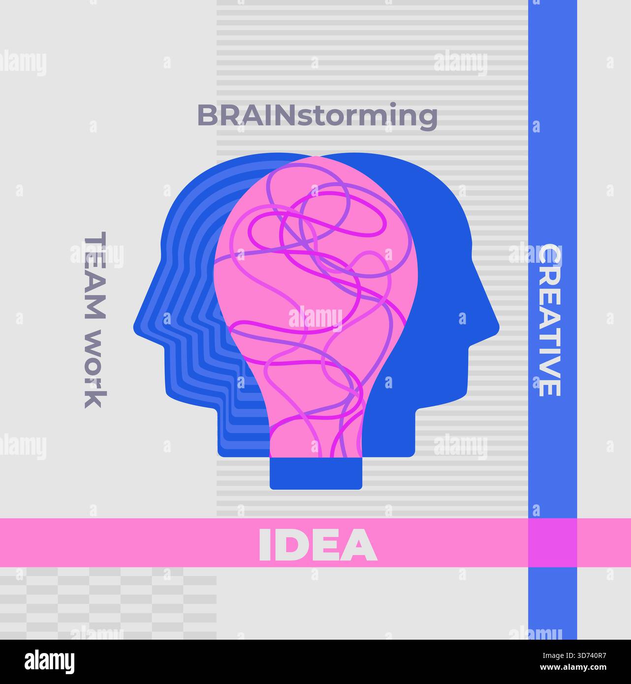 Teamwork-Konzept generiert neue Ideen. Infografik: Brainstorming – Lösung für Unternehmen finden, Interaktion, um eine Lösung zu finden. Vektor für Web, Banner, Poster, Flyer, soziale Medien, Marketing. Stock Vektor