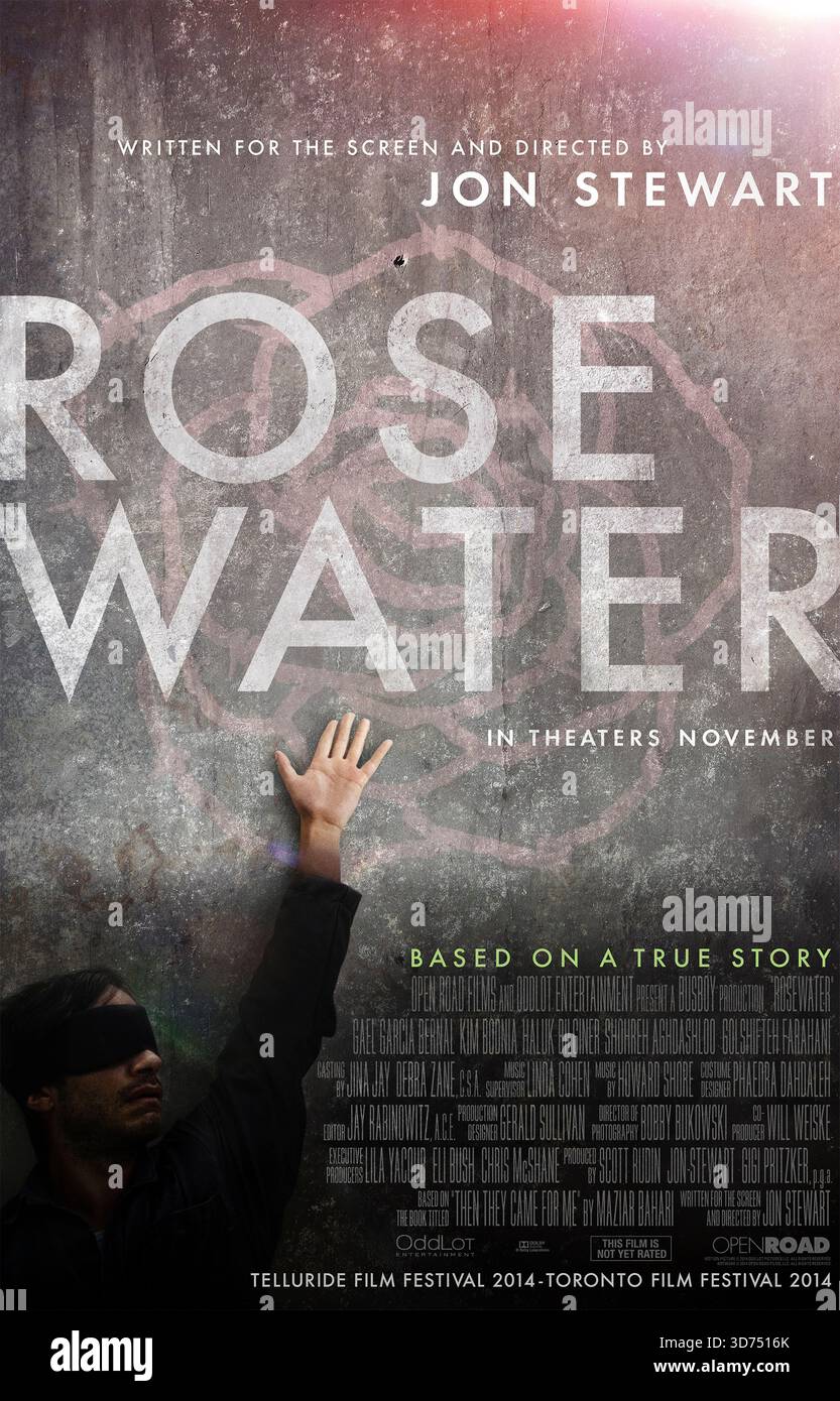 Rosewater (2014) unter der Regie von Jon Stewart mit Gael García Bernal, Kim Bodnia und Shohreh Aghdashloo. Ein iranisch-kanadischer Journalist erleidet Gefängnisstrafen und Verhöre, nachdem er über die iranischen Wahlproteste 2009 berichtet hat. US-Poster NUR FÜR REDAKTIONELLE ZWECKE. Quelle: BFA / Open Road Films Stockfoto