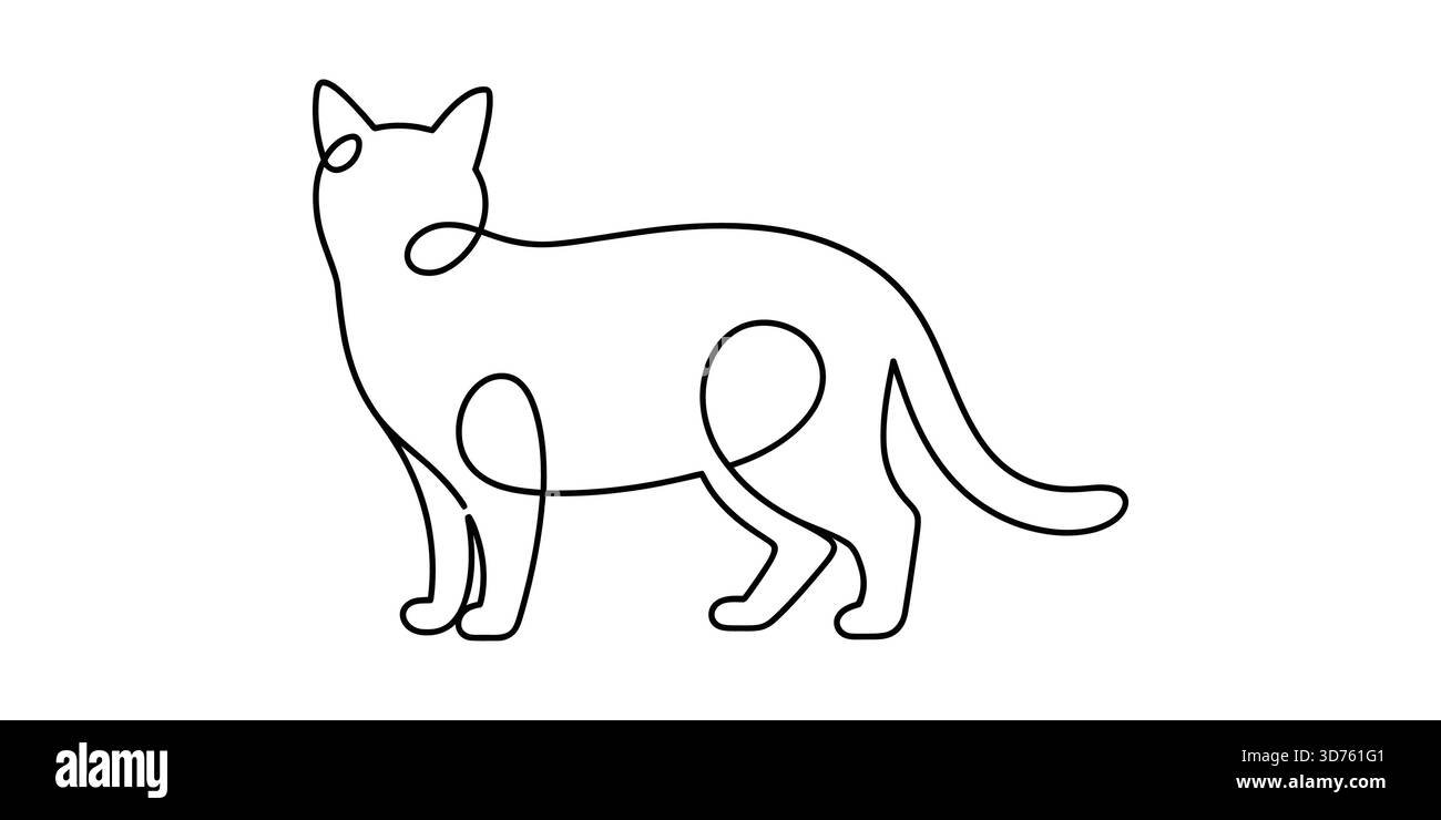 Durchgehende Linienzeichnung einer stehenden Katze, minimalistischer Tierdesign-Kunstvektor Stock Vektor
