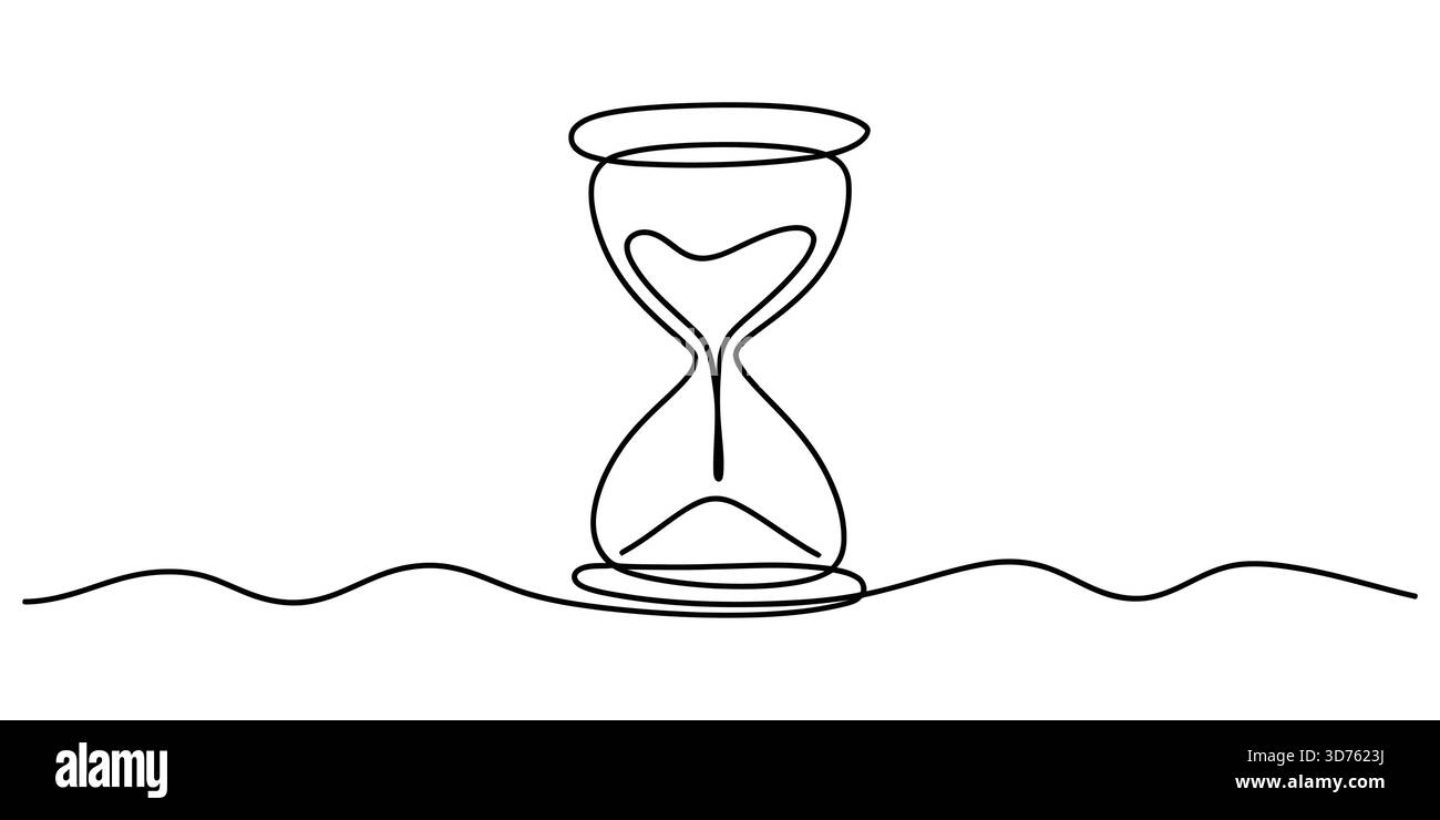 Kontinuierliche Strichzeichnung einer Sanduhr, die die Zeit auf sauberem Hintergrund symbolisiert. Stock Vektor