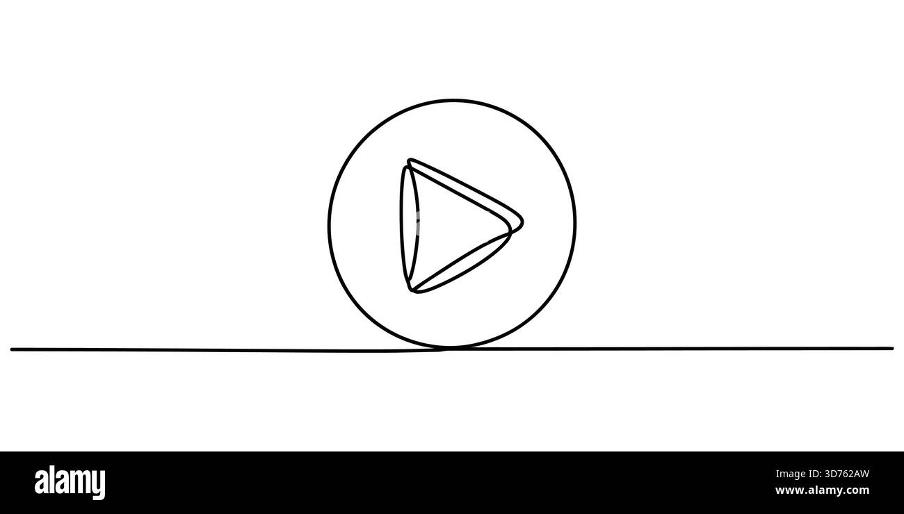 Durchgehende Linienzeichnung eines Symbols für die Wiedergabetaste, das die Medienwiedergabe darstellt Stock Vektor